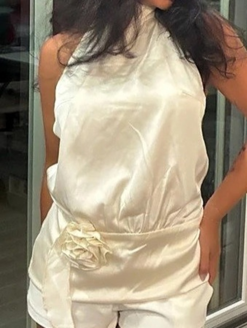 PepperMayo Satin Halter Top/Dress in White Size Medium Like New